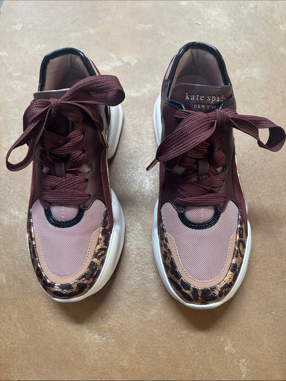 Kate Spade New York Cloud Sneakers in Cherrywood Multi with Leopard Accents, 7